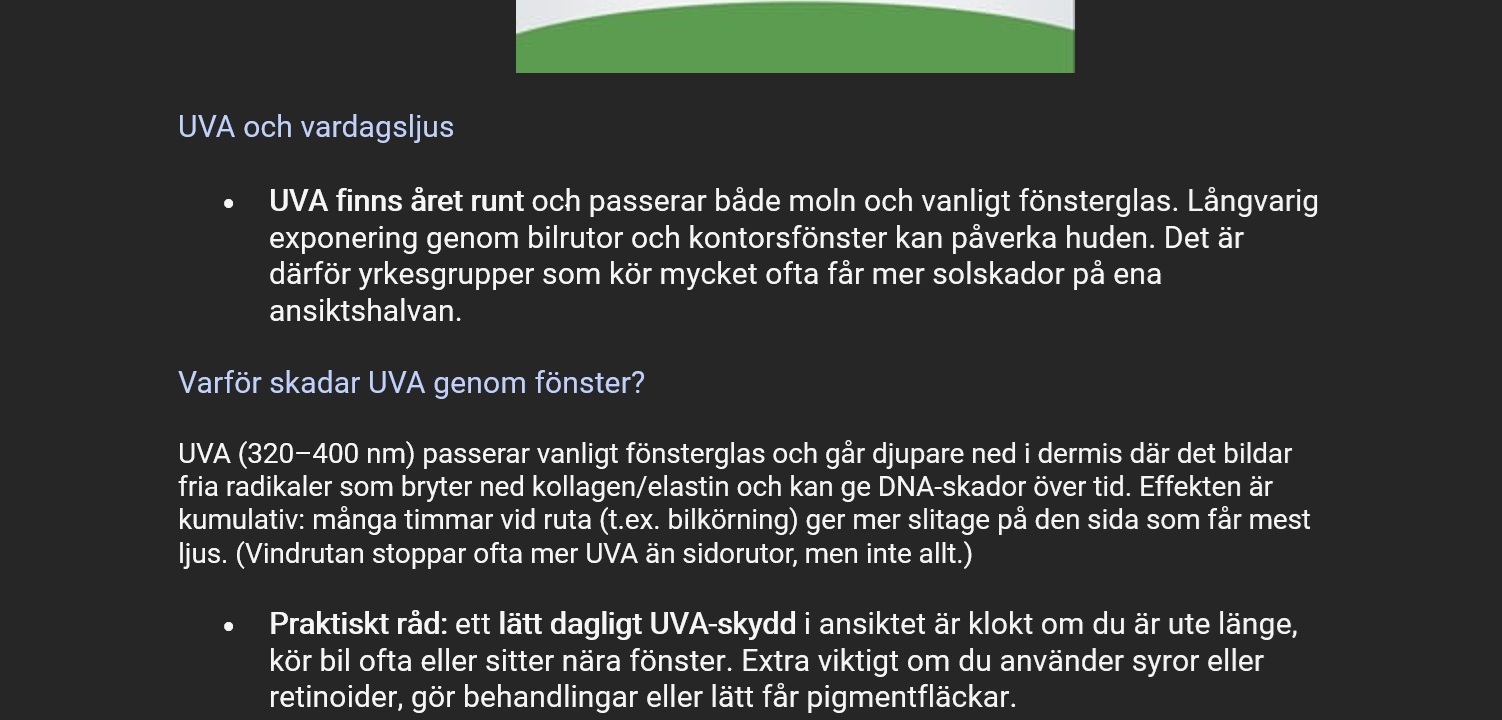 Excerpt from the Swedish client draft on sunscreen after summer (2 of 2)