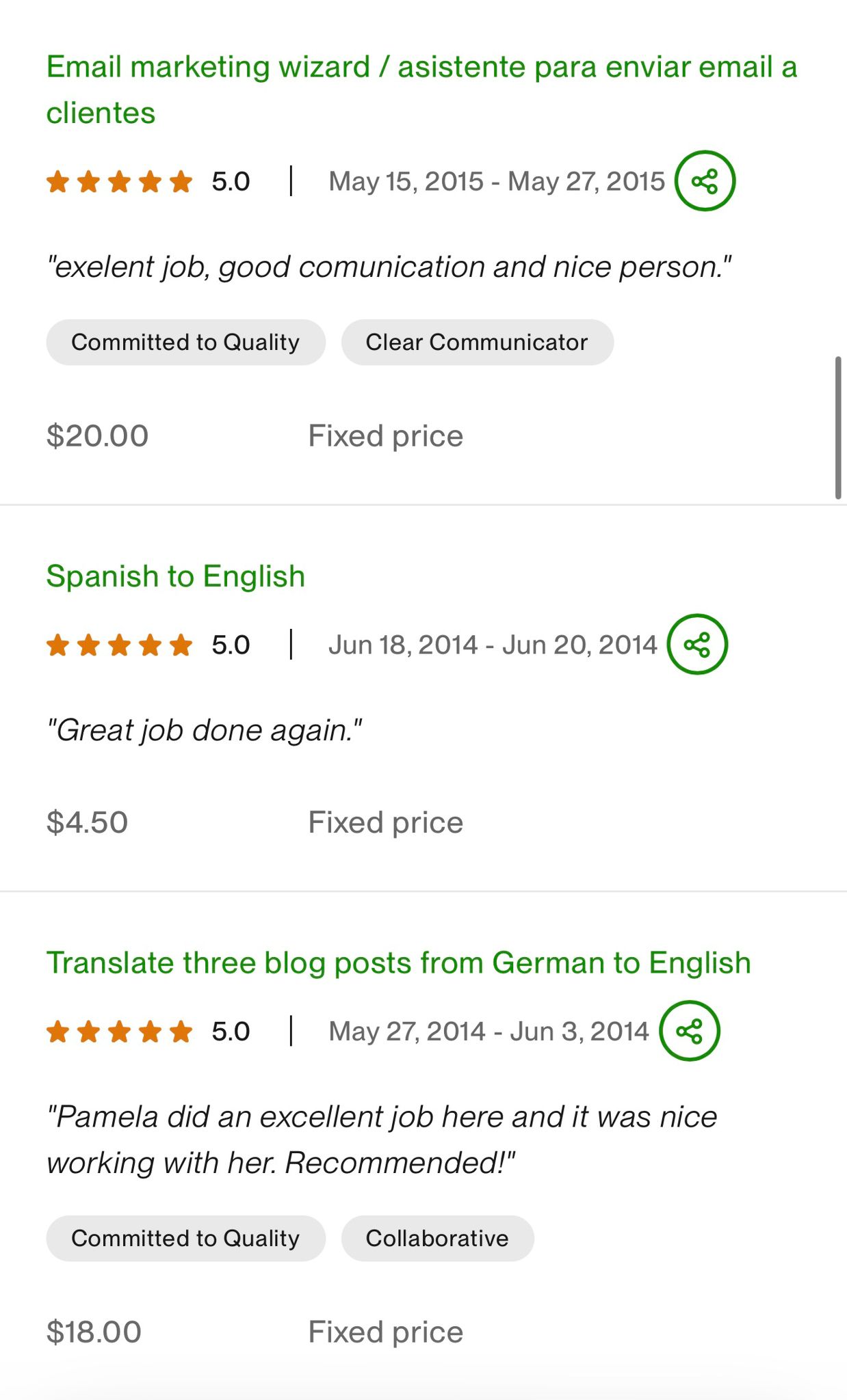 Upwork client feedback screenshot 1